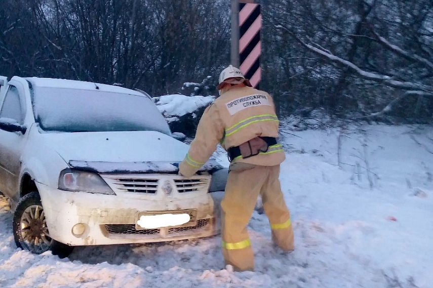 В Железногорском районе водитель «Рено Логан» врезался в опору ЛЭП